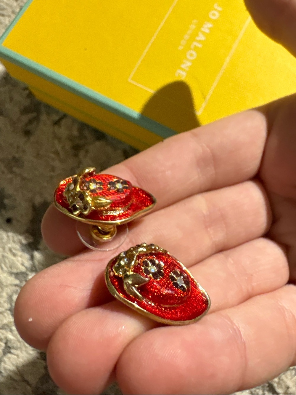 Vintage red hat sparkle earrings